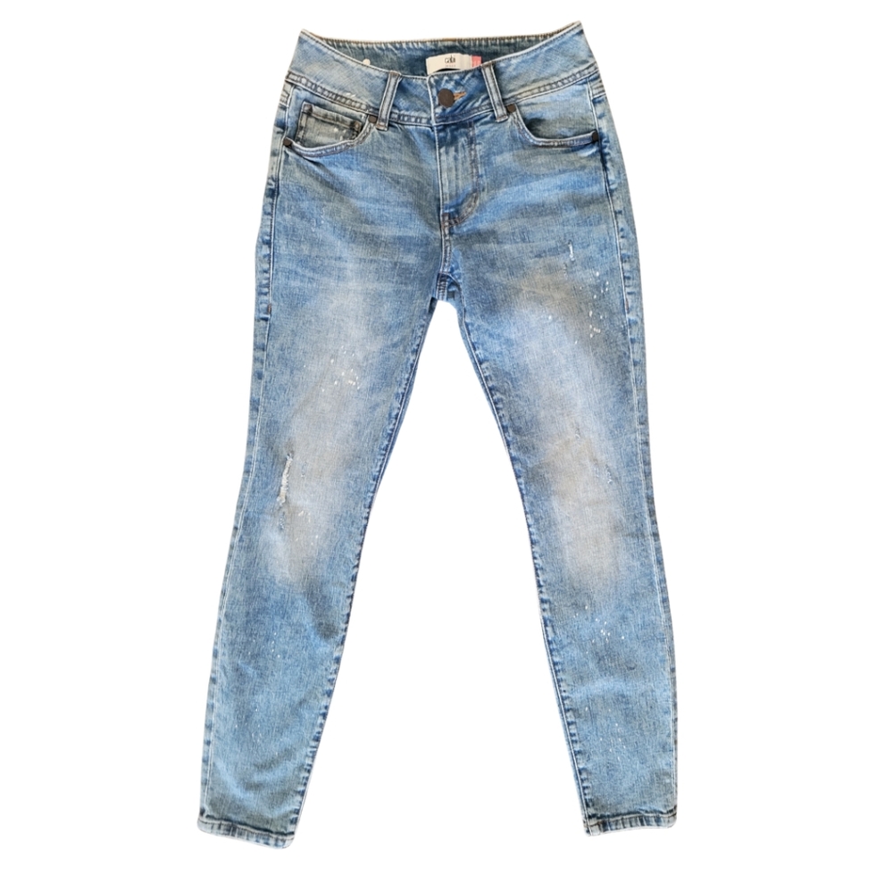 CABI Womens 4 Skinny Jeans Acid Wash Stretch Mid-Rise Denim Grunge Trendy Y2K